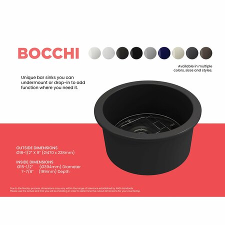 BOCCHI 18.5 in W x 18.5 in L x 9 in H, Fireclay, Fireclay Kitchen Sink 1361-020-0120